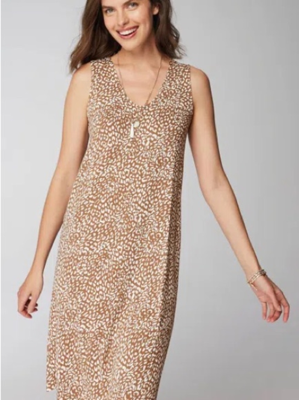 J.jill Wearever Soft-v-neck A-line Dress In Branch Elegant Leopard